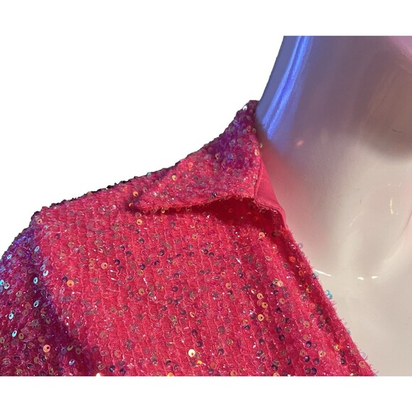 Judith March Hot Pink Sequin Wrap Mini Dress Long Sleeve Holiday Party Small - Picture 3 of 16